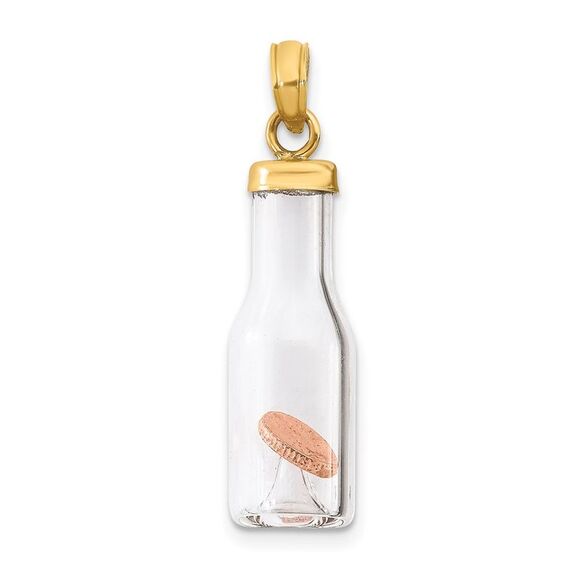 Kazi Luxury 14k Yellow Gold 3-D Mini Penny in Glass Bottle Pendant